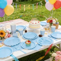 Party Supplies 200Pcs Light Blue Plates Napkins Cups Forks Set for Birthday W…