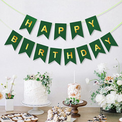 Green Happy Birthday Banner,Dark Green and Gold Party Decorations Sigh for Decor