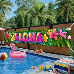Aloha Backdrop Banner Hello Summer Hawaiian Tropical Theme Supplies Outdoor B…