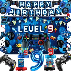 9th Decorations for Boys, Blue Video Game Party Decorations, Level 9 Backdrop…