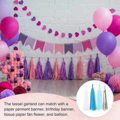 40 Pcs Tassel Garland, White Light Blue Lake Blue Silver Tassels