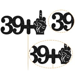 1Pc 39+1 Black Glitter Cake Topper 40th Birthday Party Cake Decorations for F…