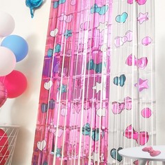 Birthday Party Decorations Tinsel Foil Fringe Curtains Cartoon Cat Theme Pink…