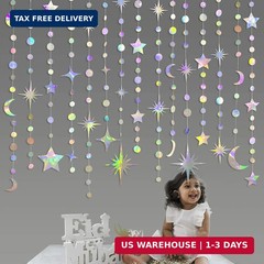 Iridescent Star Moon Circle Dot Garland Party Decoration Kit Hanging Crescent an