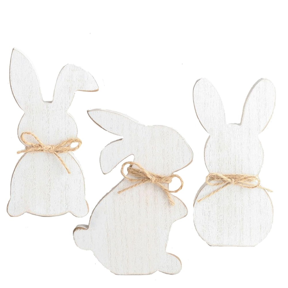 3pcs Easter Bunny Wooden Signs Easters Tabletop Decor Rabbit Shape Table Sign…