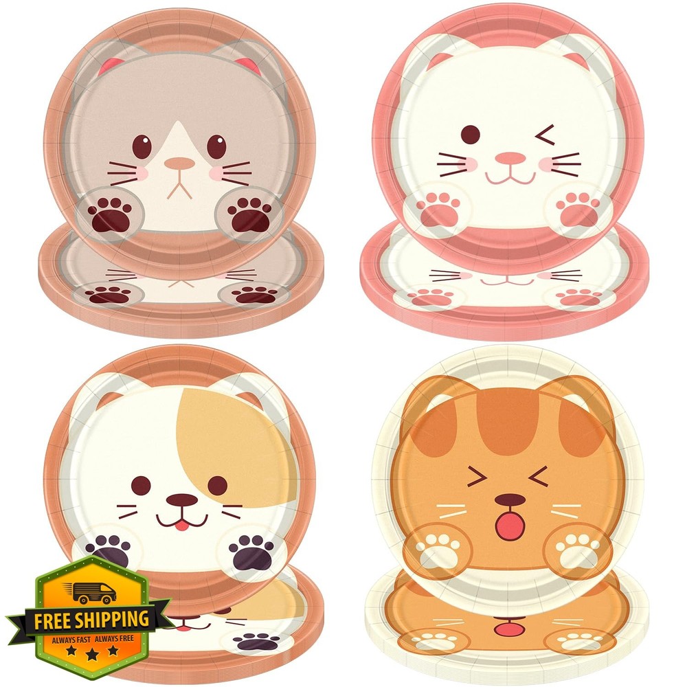 XJLANTTE 40 PCS Cat Birthday Plates Pet Party Decorations, 4 Colors Kitten Pa…