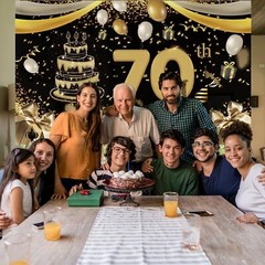 110x180cm Large Size Happy Birthday Banner 70th Black Gold Birthday Decoration