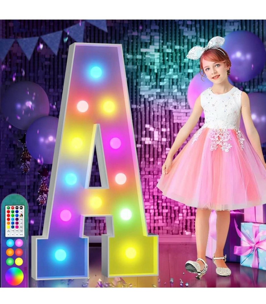 Colorful 4FT Light Up Letters, 18 Colors, Remote Control Alphabet Sign for “ A “