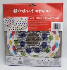 6 PAPER LANTERNS~9.5″ DIAMETER~POLKA DOTS~red blue purple yellow green