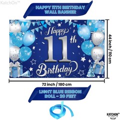 Blue and Silver 11th Happy Birthday Banner – Large, 72×44 Inch | 11th Birthday B