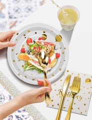 High-Quality 161 Piece Party Supplies in White Gold – Serve 20 Guests Elegantly