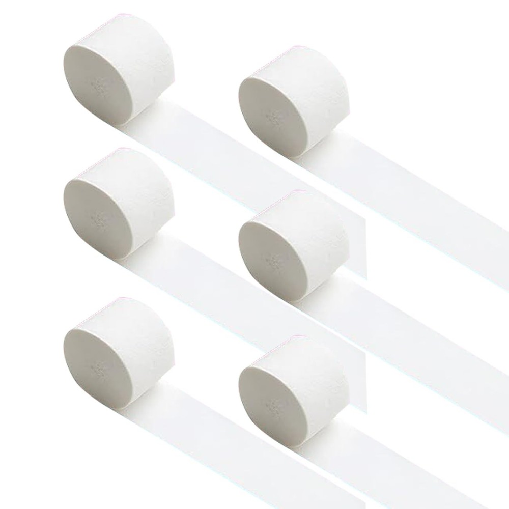 6 Rolls White Crepe Paper Streamers 1.8 Inch x 82 Ft Party Decorations