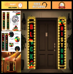 Black History Month Banner with Lights – African American Porch Decor, 70.9″x11.