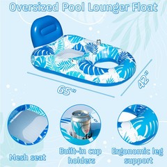 FindUWill 2 Pack Inflatable Pool Floats Adult 65″x42″ Inflatable Pool Float L…