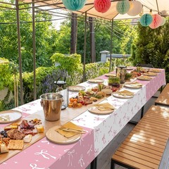2Pcs Coquette Party Tablecloths Decorations,Pink and White Bow Plastic Table