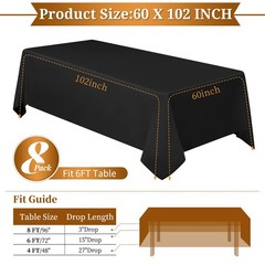 Teruntrue 8 Pack Black Tablecloths for 8 Foot Rectangle Tables 60 x126 inch,Poly