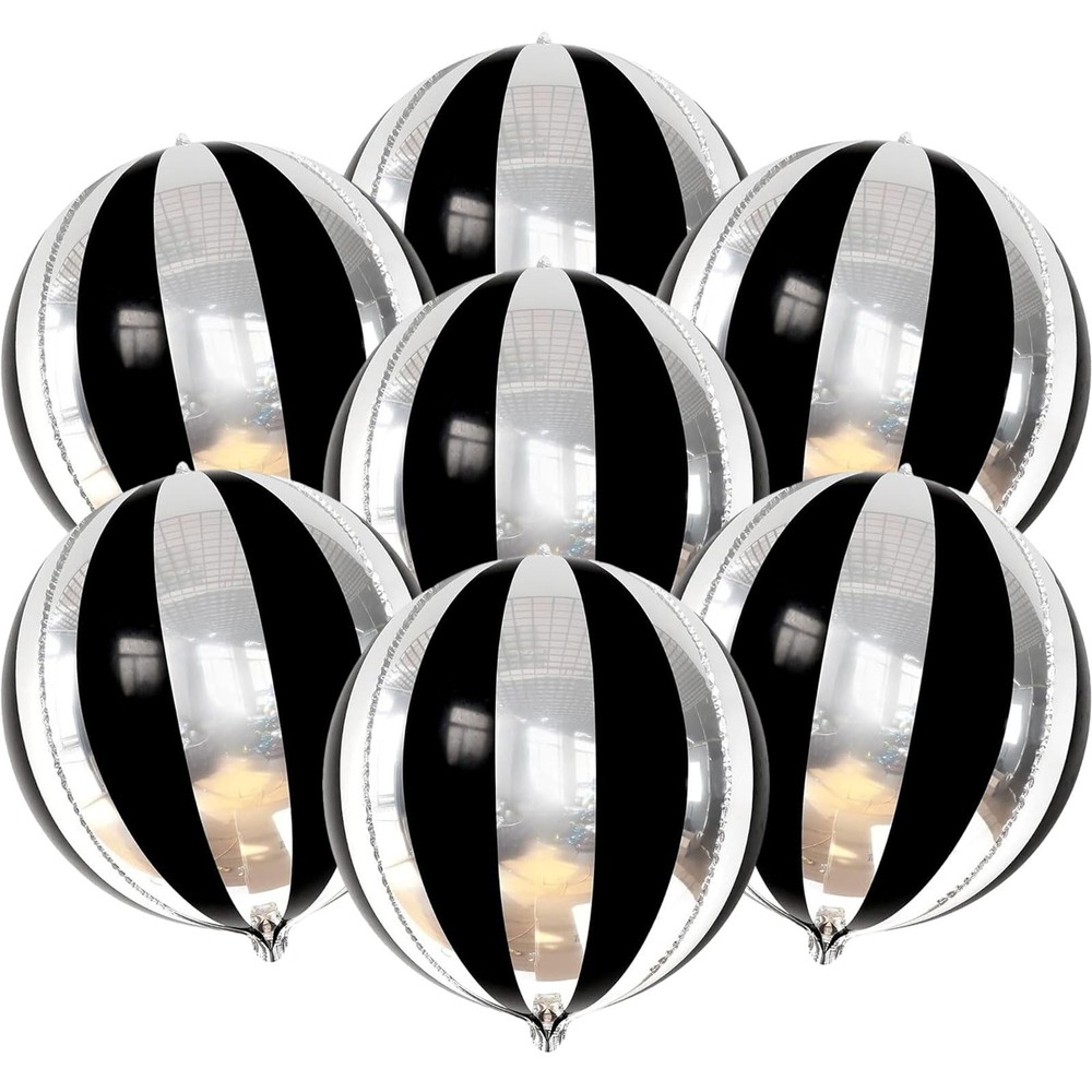 7 Pack Balloons – 22 Inch Large Round Party Balloons with 4D Stripe Mylar Foi…