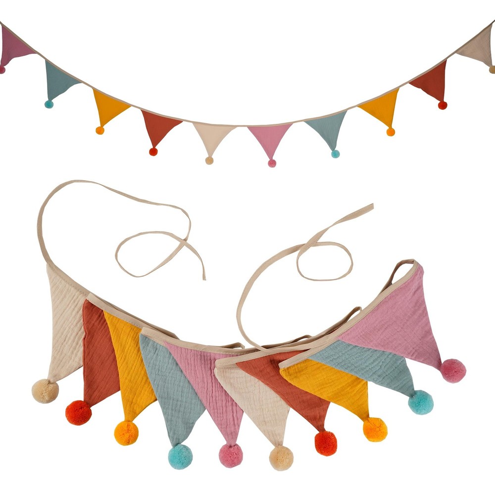Fabric Bunting Banner, 2 Pack Handmade Neutral String Banner with Felt Each 8…