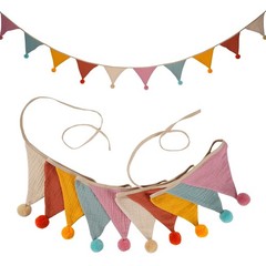 Fabric Bunting Banner, 2 Pack Handmade Neutral String Banner with Felt Each 8…