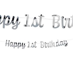 Fun Express 7 ft. x 7″ Silver Happy 1st Birthday Ready-to-Hang Cardstock Garland