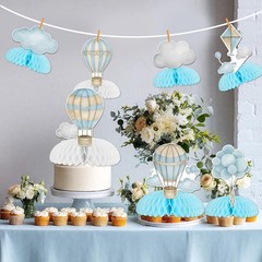 8Pcs Hot Balloon Honeycomb Centerpieces Blue Hot Balloon Clouds Table Centerp…