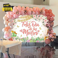Feliz Dia De Las Madres Banner Backdrop 7X5Ft Rose Gold Flowers Happy Mothers Da