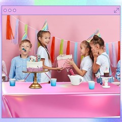 Purple Pink Silver Iridescent Kpop Party Decorations Tablecloth 54 x 72″ Party
