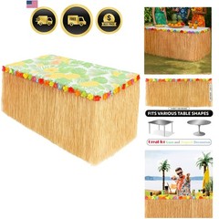 9 Feet x 29.5″ Luau Grass Table Skirt – Hawaiian Theme Party Skirt with Hibis…