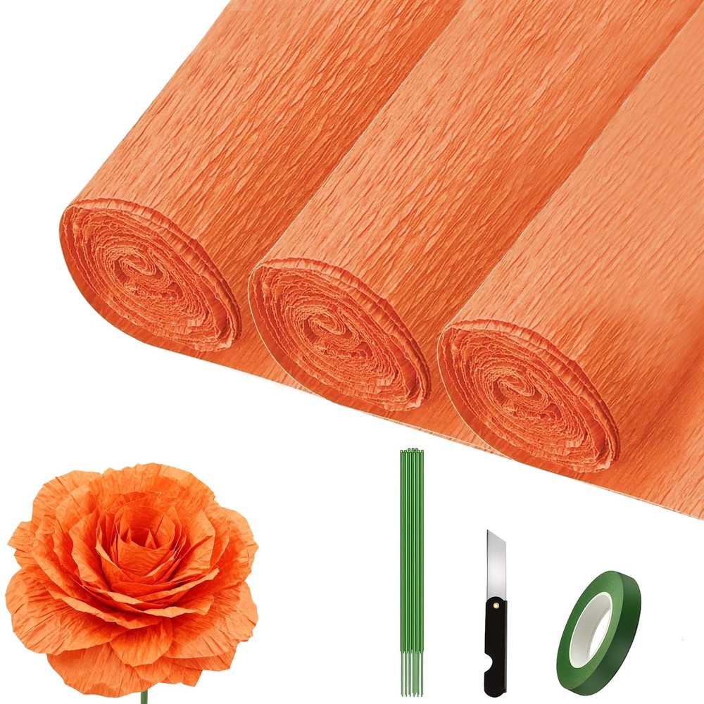 Crepe Paper Roll 9.8 Inch x 8.2 Ft 3 Rolls Heavy Set DIY Craft Red-Orange