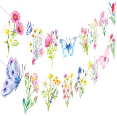 2PCS Wildflower Party Banners Spring Floral Butterfly Party Decorations 12ft