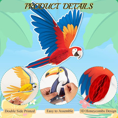 10Pcs Jungle Tropical Party Decorations Birds Honeycombs – Tropical Parrots Pape