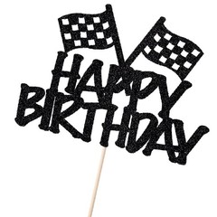 Race Flag Cake Topper Checkered Car Racing Happy Birthday Party Decorations