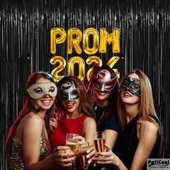 4 Pack 3.2×8.2 Ft Black Streamers Tinsel Foil Fringe Backdrop Curtains