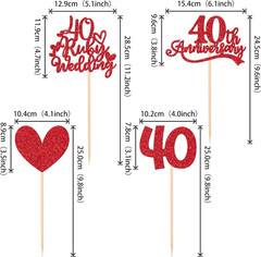 12 PCS 40Th Anniversary Centerpiece Sticks Double Sided Red Glitter Heart 40 Rub
