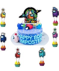 Among Us Party Supplies Bundle Cake, Banner, Treat Bags, Popcorn Boxes, Table