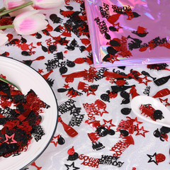 Red and Black Happy Birthday Confetti, 3000 Pcs Birthday Cake Table Metallic Foi