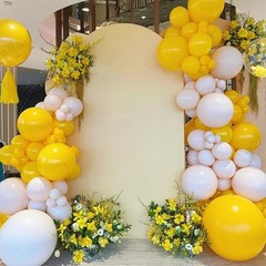 Voircoloria 130pcs Mustard Yellow Balloons Different Sizes 18″ 12″ 10″ 5″ Lem…