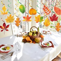 30 Pcs Fall Leaves Hanging Swirls Thanksgiving Maple Leaf Swirls Streamers Th…