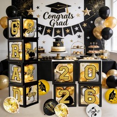 Black and Gold Graduation Decorations 2026 – Balloons Boxes with Letters 2026…