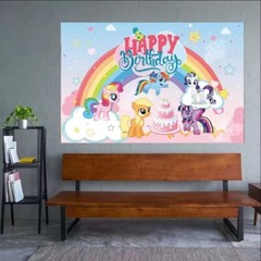 My Little Pony Happy Birthday Backdrop 5×3.5ft,for Kids Birthday Party Decorate