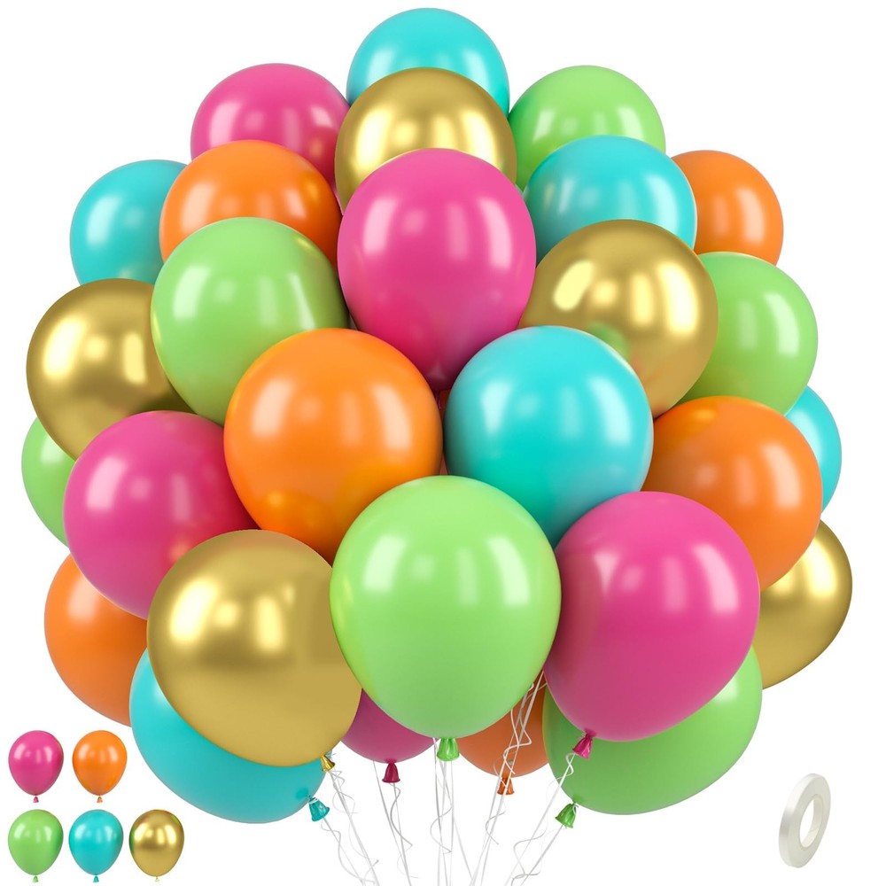 Tropical Balloons Set, 50 Pcs Hawaiian Party Balloons, 12 Inch Hot Pink Orang…