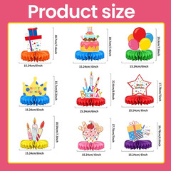 9 Pieces Happy Birthday Table Decorations, Colorful Birthday Honeycomb Centerpie