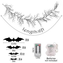 Gothic Halloween Garland: 1pc Haunted Bat Dark Dead Branch Black