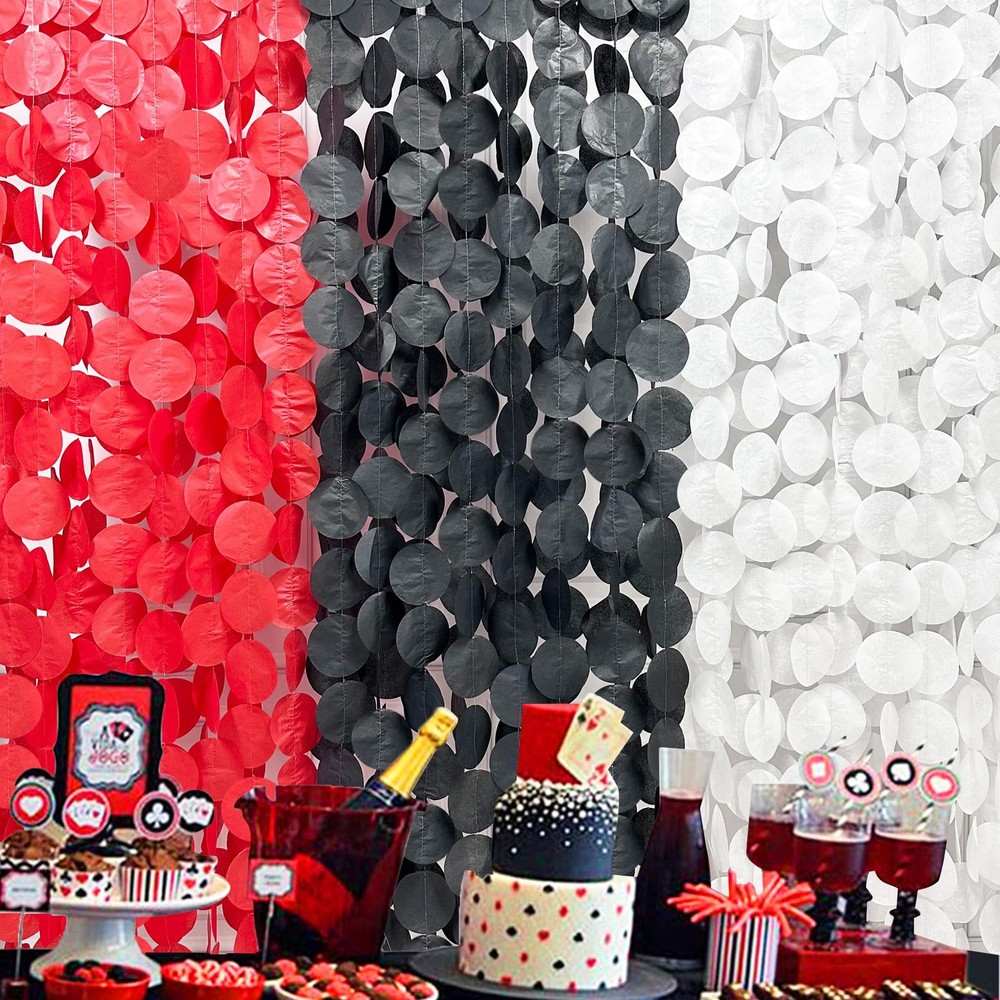 192Ft Red Black White Party Decorations Big Circle Dots Backdrop Streamer Gar…