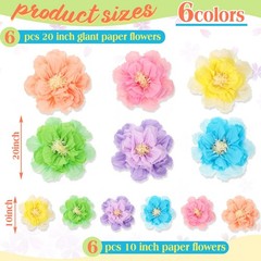 12 Pack Large Colorful Tissue Paper Flowers 20 Inch 10 Inch Giant Fiesta