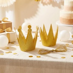 Gold Party Crowns for Kids 6 Pack, Mini Glitter Paper Hats, Prince and Prince…