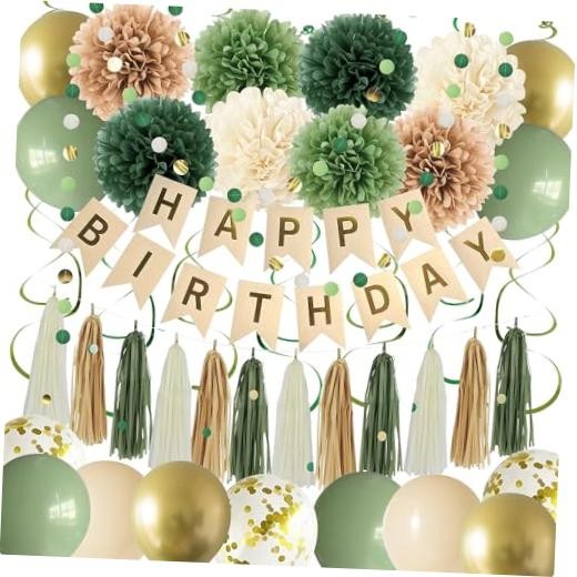 Green Birthday Party Decorations for Women Girls with Happy Birthday Sage Green