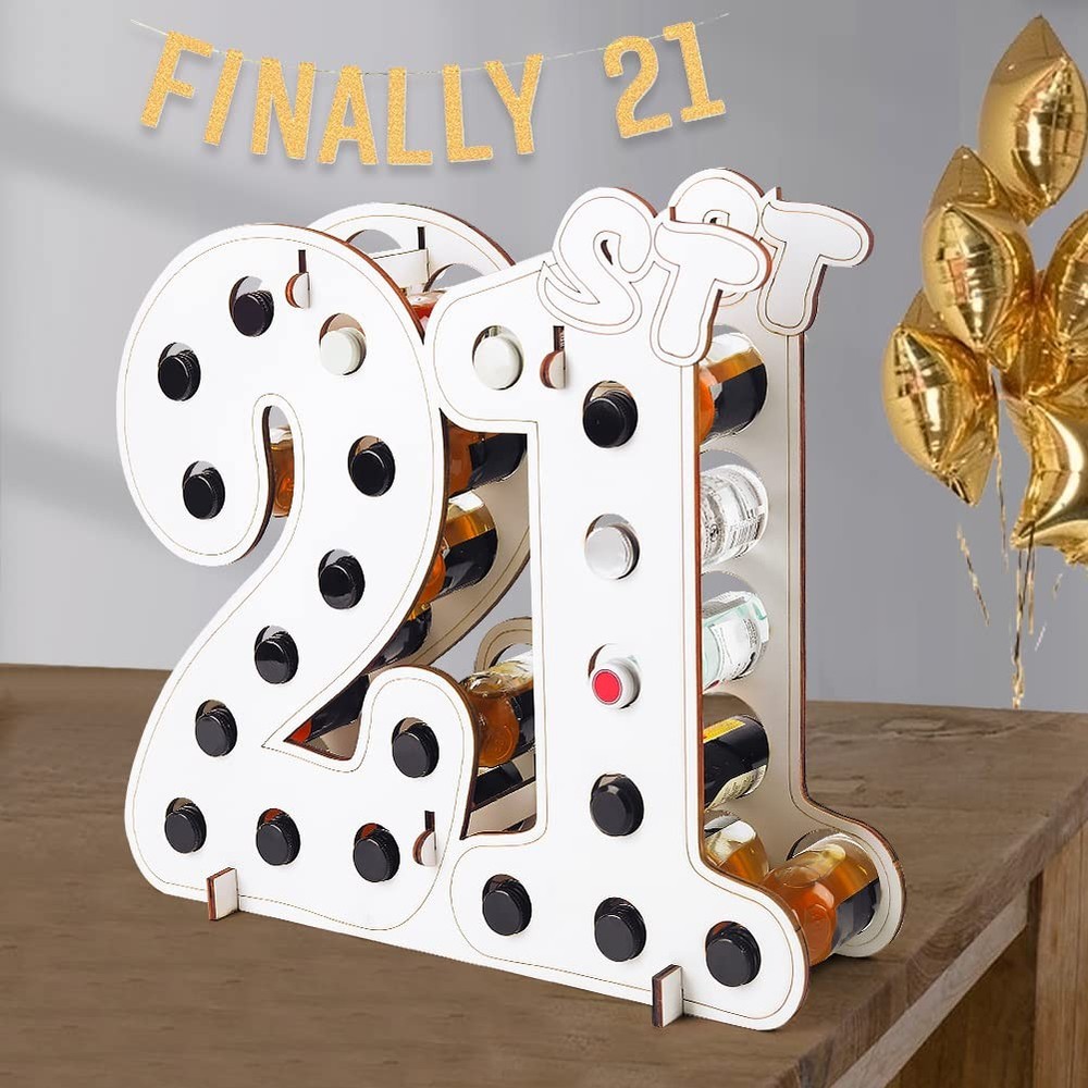 21st Decorations for Her Wooden Centerpieces for Tables, 21 Mini Liquor Bottl…