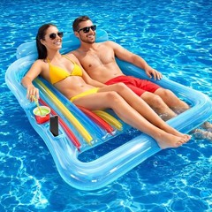 4E’s Novelty 2 Person Inflatable Pool Lounger Float for Two Adults with Phone