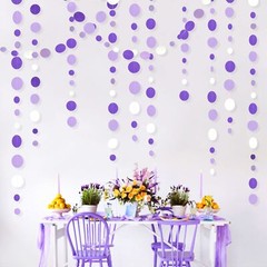 46 Ft Purple and White Circle Dots Garland Lavender Hanging Paper Polka Dot S…